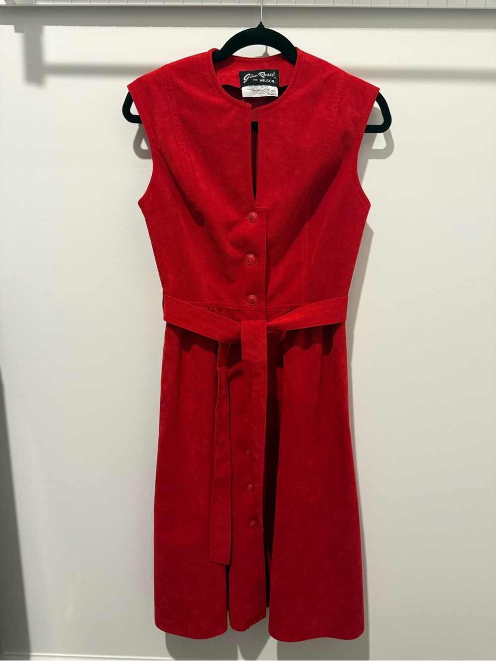Gino Rossi 100% suede Red Sleeveless Button-Front Belted Dress